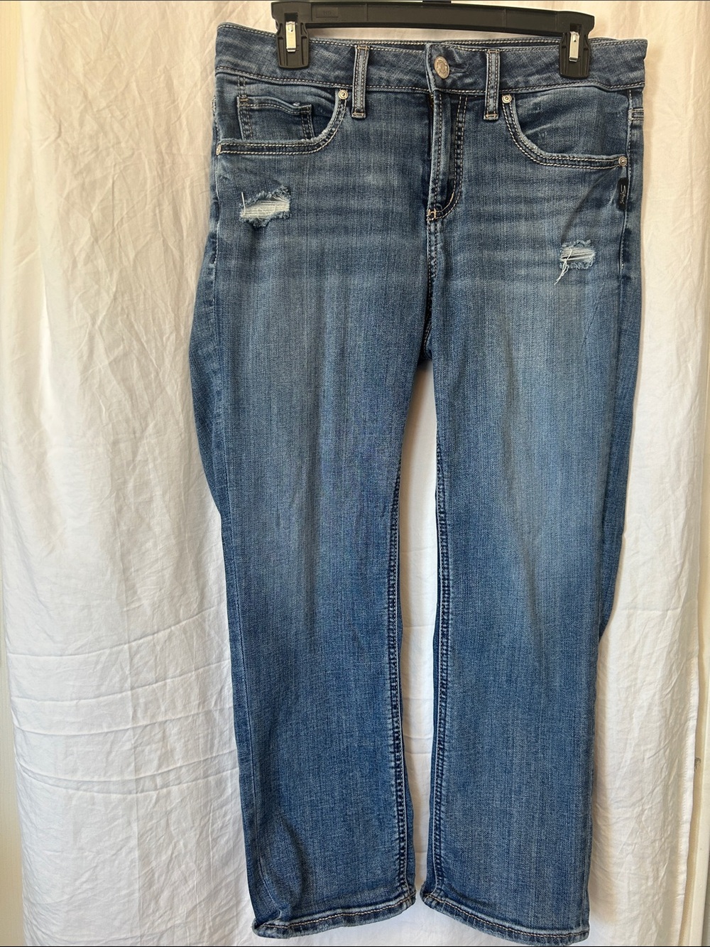 Silver Jeans Women's Straight Leg Distressed Blue Denim